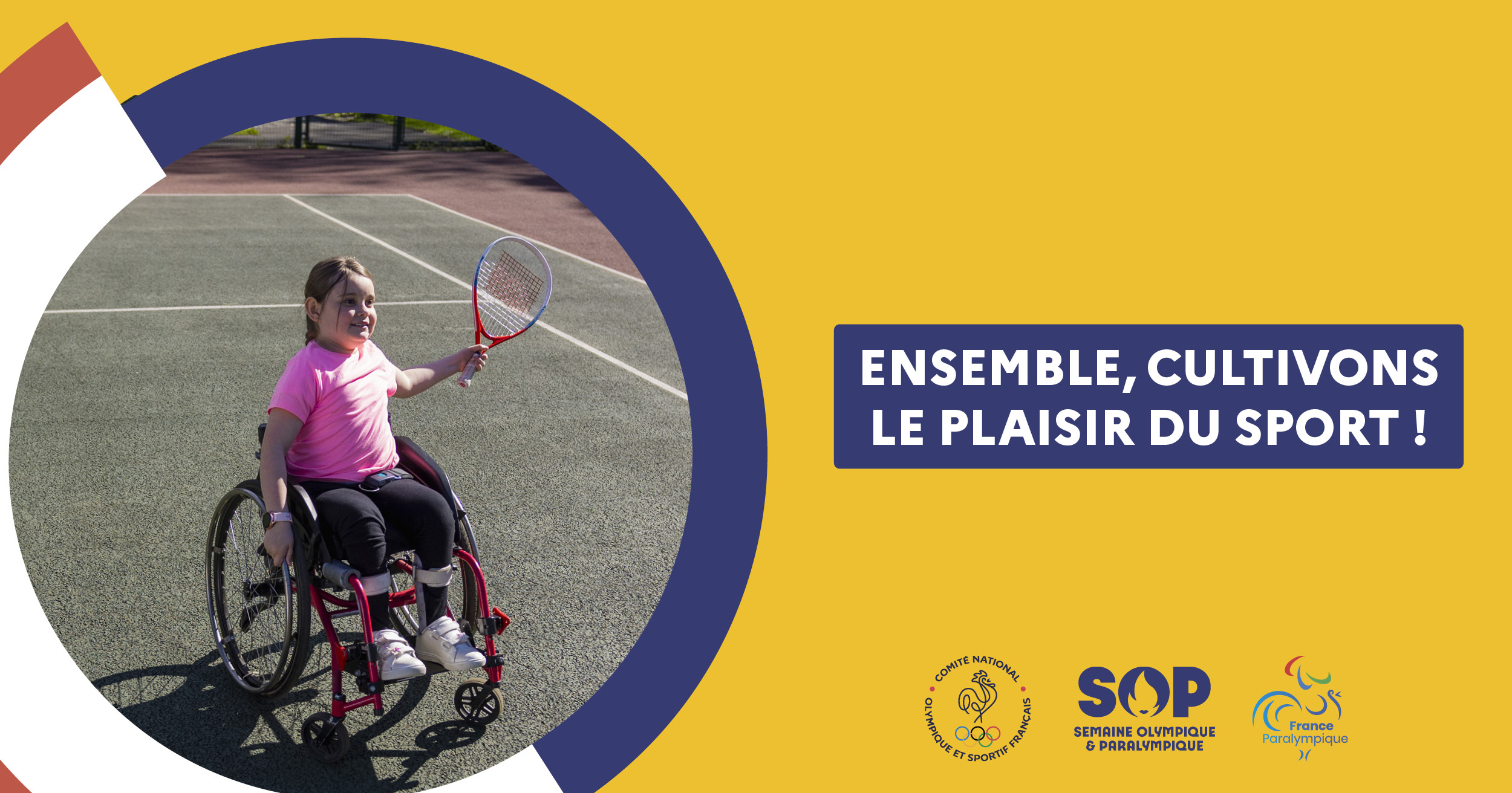 Image annonçant l'opération L'Union fait le sport avec une fille en fauteuil roulant jouant au tennis