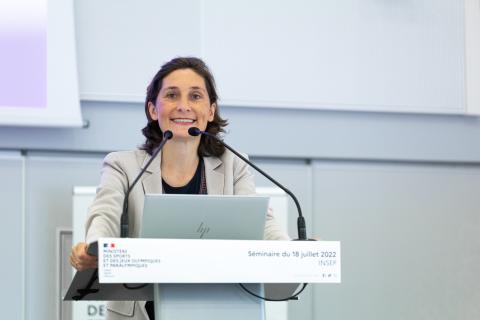 Amélie Oudéa-Castéra au séminaire INSEP du 18 juillet 2022