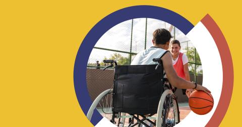 image de la SOP avec un garçon jouant au basket en fauteuil roulant