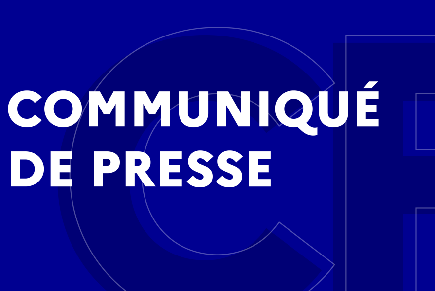 Image avec le texte communiqué de presse en blanc et sur fond bleu marine