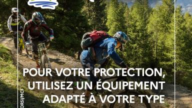 Vignette prévention montagne avec le texte : Equipement - Pour votre protection, utilisez un équipement adapté à votre type de pratique
