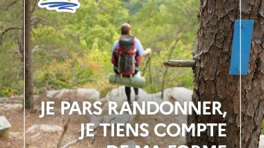 Vignette prévention montagne avec le texte : "Je pars randonner, je tiens compte de ma forme"