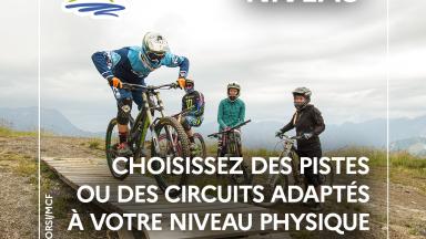 Vignette prévention montagne avec le texte : Niveau - Choisissez des pistes ou des circuits adaptés à votre niveau physique et technique