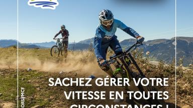 Vignette prévention montagne avec le texte : Vitesse - Sachez gérer votre vitesse en toutes circonstances