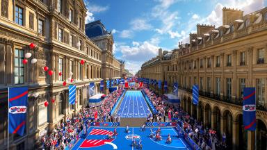 Visuel de la Fête du Sport 2025 avec des animations sportives le long de la rue de Rivoli à Paris
